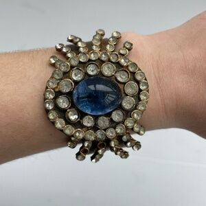 Cool VNTG plated Cuff with Faux Diamonds and Pretty Blue Stones